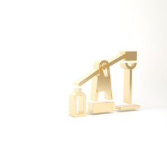 Gold Oil pump or pump jack icon isolated on white background. Oil rig. 3d illustration 3D render