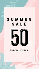 Summer sale tropic leaves flyer, poster, banner, design, template, background. Special offer discount big sale web banner. Mobile Digital display promotion for social media or website