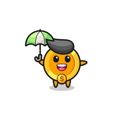 cute dollar currency coin illustration holding an umbrella