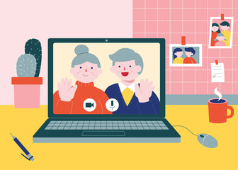 Senior people making video call