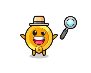 illustration of the dollar currency coin mascot as a detective who manages to solve a case