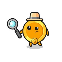 dollar currency coin detective character is analyzing a case
