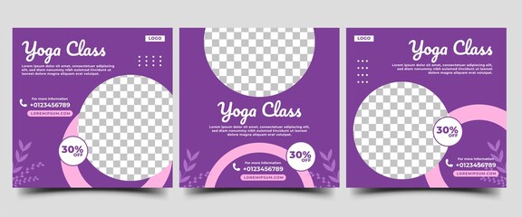 Yoga class social media post template. Modern banner template for international yoga day or yoga class promotion. Suitable for social media, banners, and websites.