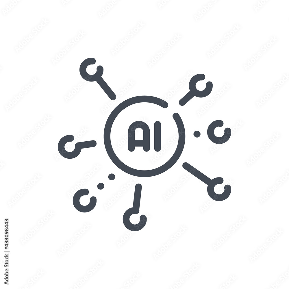 Poster artificial intelligence network line icon. ai with connection to dots vector outline sign.