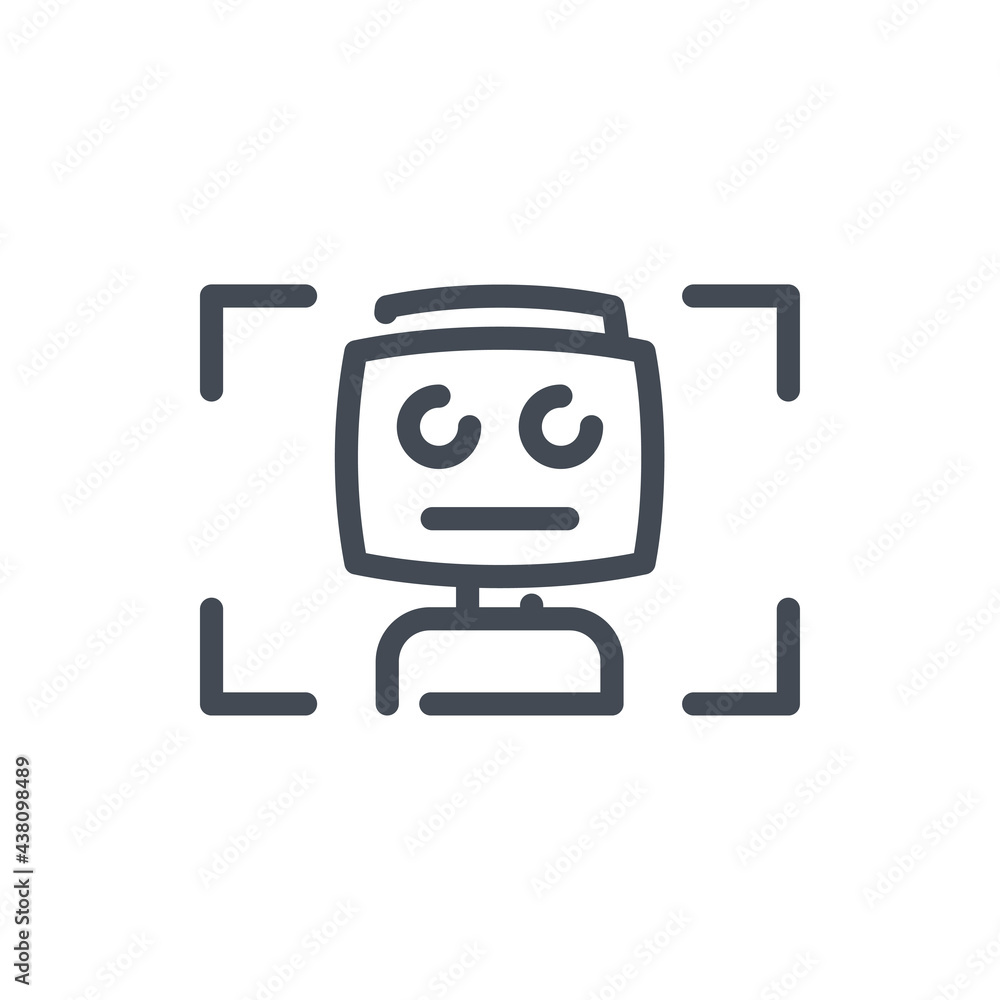 Aufkleber scan of robot line icon. bot in scanning frame vector outline sign.