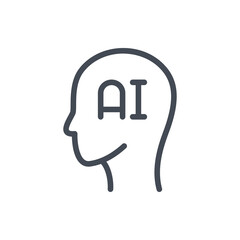 Human head with AI line icon. Artificial intelligence vector outline sign.