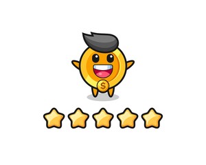 the illustration of customer best rating, dollar currency coin cute character with 5 stars