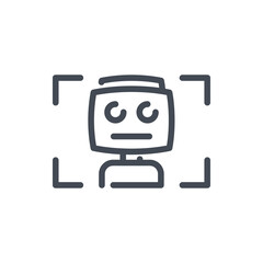 Scan of robot line icon. Bot in scanning frame vector outline sign.