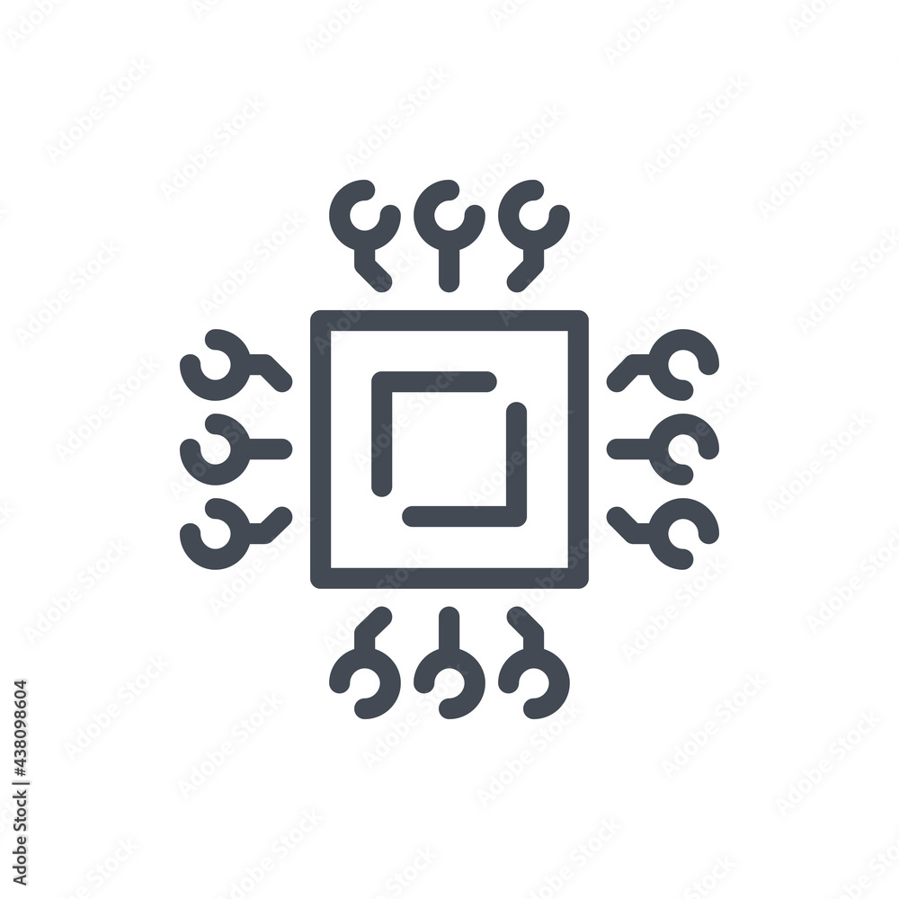 Poster microchip with connection line icon. chip with connection to main components vector outline sign.