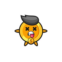 character of the cute dollar currency coin with dead pose