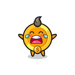 the illustration of crying dollar currency coin cute baby