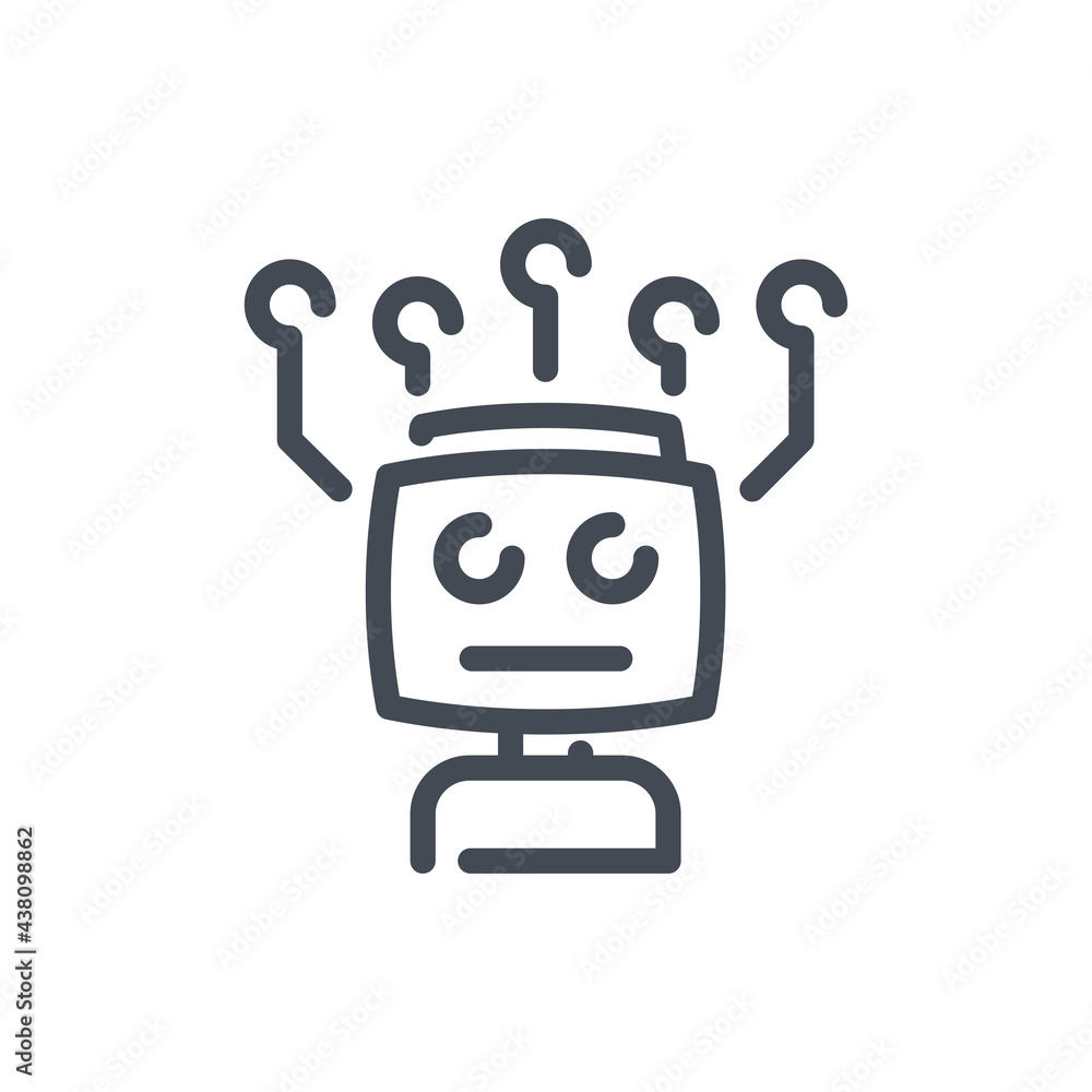 Poster bot with artificial intelligence network line icon. robot head with connection vector outline sign.