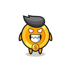 evil expression of the dollar currency coin cute mascot character