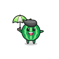 cute watermelon illustration holding an umbrella