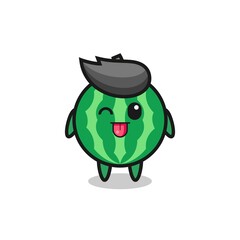 cute watermelon character in sweet expression while sticking out her tongue