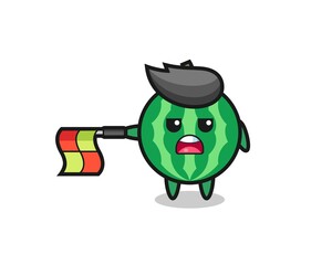 watermelon character as line judge hold the flag straight horizontally