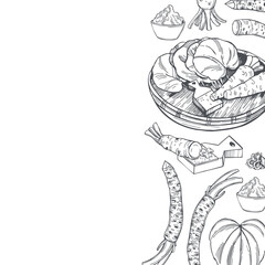 Wasabi, root and leaves.  Vector background.