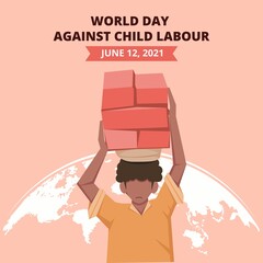 World day against child labour background with children working in a construction field. Flat style vector illustration concept of anti child exploitation campaign for poster and banner