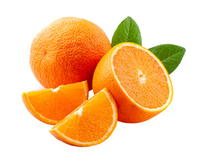 Sweet oranges fruits with leaves