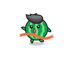 Obraz premium cute watermelon illustration is reaching the finish