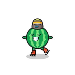 watermelon cartoon as an ice skating player doing perform