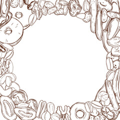 Dried fruits and nuts.  Vector background.