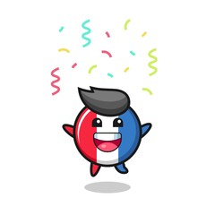 happy france flag badge mascot jumping for congratulation with colour confetti