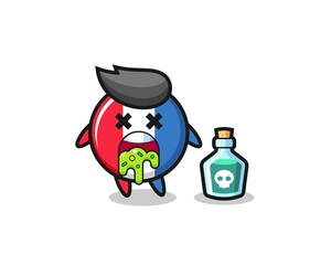 illustration of an france flag badge character vomiting due to poisoning