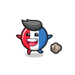 the happy france flag badge cartoon with running pose