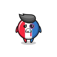 injured france flag badge character with a bruised face