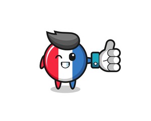 cute france flag badge with social media thumbs up symbol