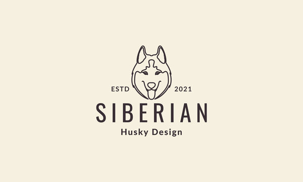 lines hipster cute head dog siberian husky logo vector icon illustration design