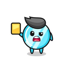 Obraz premium cartoon mirror character as a football referee giving a yellow card