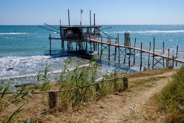 Trabocco, traditional construction for fishing, so-called trabocchi coast, adriatic sea, in italy, abruzzo