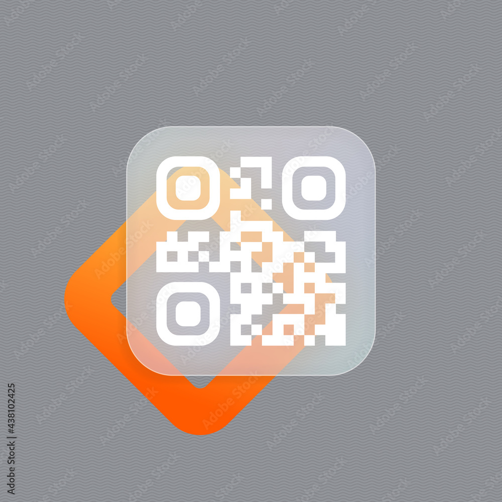 Poster qr code scan badge. technology for instant payment or tech pay method without money. glassmorphism s