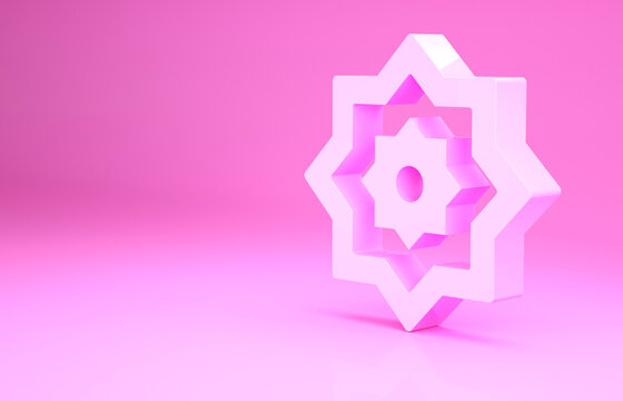 Pink Islamic Octagonal Star Ornament Icon Isolated On Pink Background. Minimalism Concept. 3d Illustration 3D Render