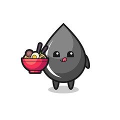 cute oil drop character eating noodles