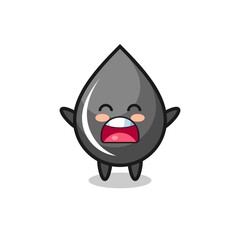 cute oil drop mascot with a yawn expression