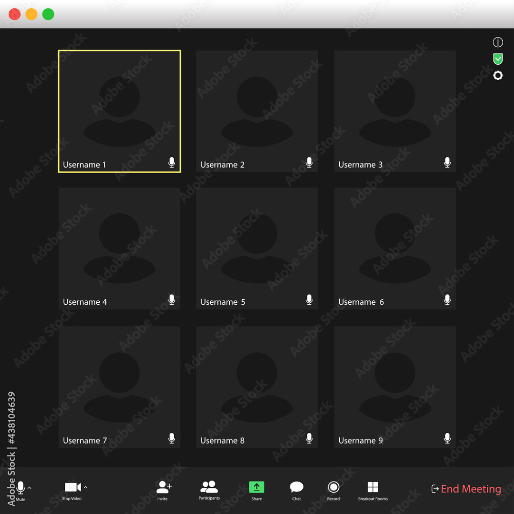 Poster video conferencing user interface. video call screen interface template. application for social comm