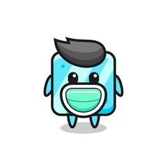 cute ice cube cartoon wearing a mask