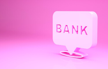 Pink Bank building icon isolated on pink background. Minimalism concept. 3d illustration 3D render