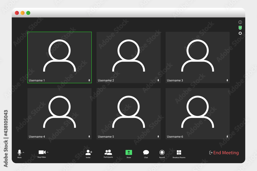 Poster video conferencing user interface. video call screen interface template. application for social comm