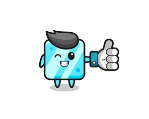 cute ice cube with social media thumbs up symbol
