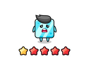 the illustration of customer bad rating, ice cube cute character with 1 star
