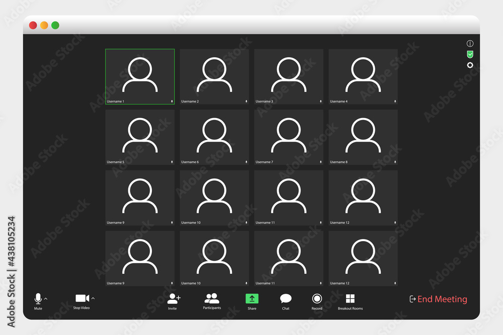 Poster video conferencing user interface. video call screen interface template. application for social comm