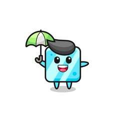 cute ice cube illustration holding an umbrella