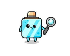 the mascot of cute ice cube as a detective