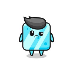 the mascot of the ice cube with sceptical face