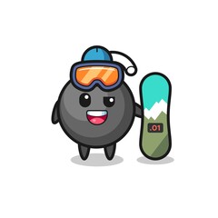 Illustration of bomb character with snowboarding style