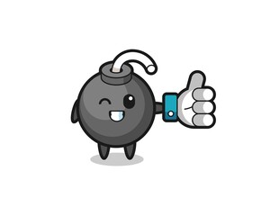 cute bomb with social media thumbs up symbol